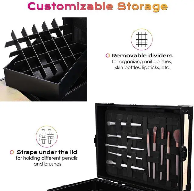 Alt view image 4 of 7 - Byootique Rolling Makeup Train Case Nail Table w/ 4pcs Swivel Replacement Wheels