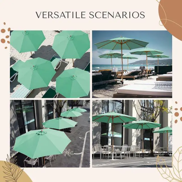 Alt view image 3 of 7 - LAGarden 9Ft Patio BOHO Market Patio Umbrella 260GSM Acrylic Fabric 5-Year-Non-Fading Resort Outdoor Market Peppermint Green