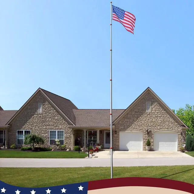 Alt view image 2 of 7 - Yescom EZ GO 30ft Telescopic Flag Pole Kit Upgrade Rotating Lock for Outside Inground with 3x5' US Flag Ball Top Silver