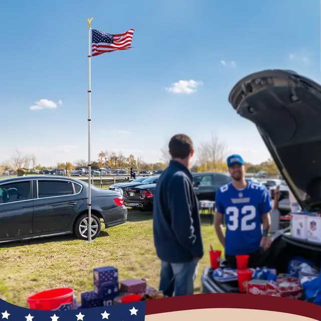 Alt view image 2 of 7 - Yescom EZ GO 20ft Eagle Topper Telescopic Flag Pole Kit Upgraded Rotating Lock Outside 3x5' US Flag Ball Final Silver