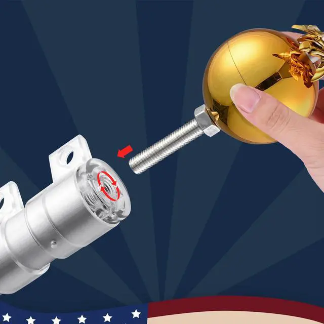 Alt view image 5 of 7 - Yescom EZ GO 20ft Eagle Topper Telescopic Flag Pole Kit Upgraded Rotating Lock Outside 3x5' US Flag Ball Final Silver