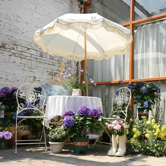 Alt view image 4 of 7 - LAGarden 6 Ft Fringe Patio Umbrella with Tassel Jazz Age Wood UPF50+ for Outdoor, Beige with gold tassel,Model: JZ6-01