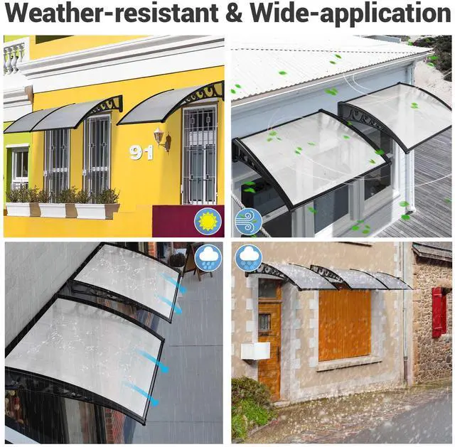 Alt view image 5 of 7 - Yescom 2Pcs 40"x40" Door Window Awning Whole One-piece Polycarbonate UV30+ Outdoor Rain Snow Protection White Board