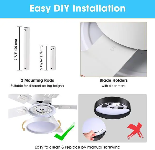 Alt view image 2 of 7 - DELight 52" Ceiling Fan with Light & Remote 6 Speed Chandelier Lamp Reversible Indoor