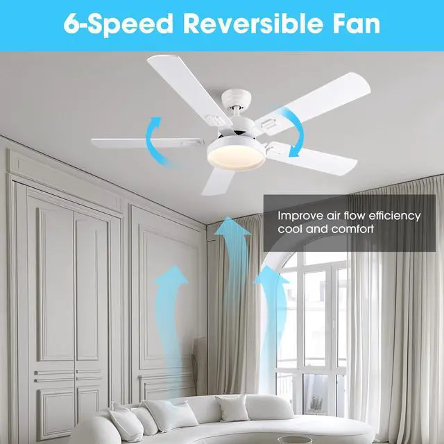 Alt view image 4 of 7 - DELight 52" Ceiling Fan with Light & Remote 6 Speed Chandelier Lamp Reversible Indoor