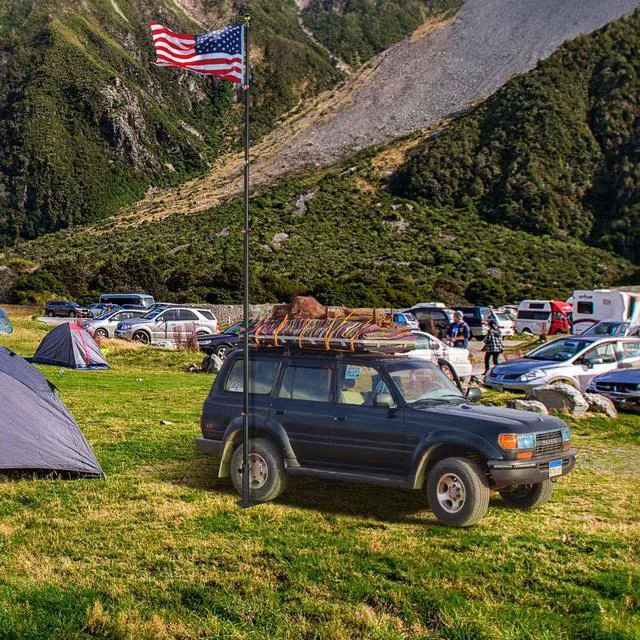 Alt view image 2 of 7 - Yescom EZ GO 20ft Telescopic Flag Pole Kit Wheel Tire Mount Stand Upgrade Rotating Lock Outdoor Camper RV Tailgate Black
