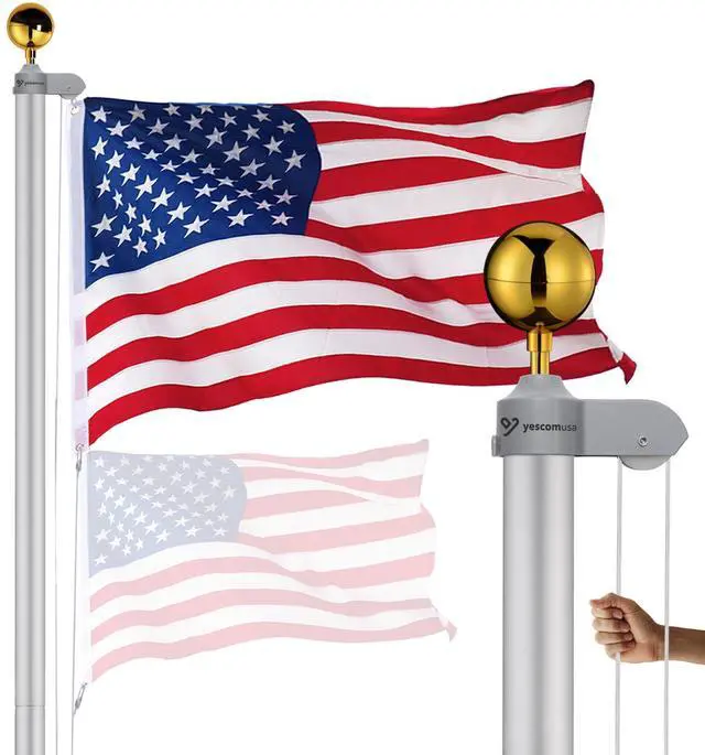 Main image of Yescom Bravery 20ft 13 Gauge Thicken Sectional Flag Pole Kit for Outside House with USA Flag Top Sliver