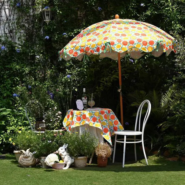 Alt view image 2 of 7 - LAGarden Our Beach Umbrella for 6ft Beech Wood Pole w/ Tablecloth Printed Orange Grapefruit for Outdoor Garden Summer Event Planning Small Patio Balcony