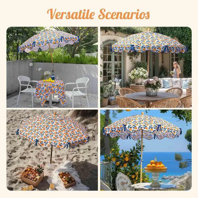 Alt view image 3 of 7 - LAGarden Our Beach Umbrella for 6ft Beech Wood Pole w/ Tablecloth Printed Lemon Tree for Outdoor Garden Summer Event Planning Small Patio Balcony