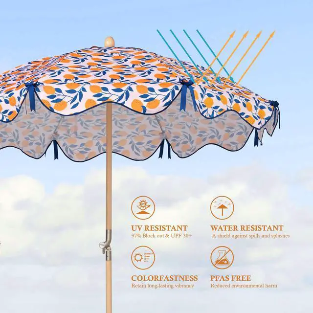 Alt view image 5 of 7 - LAGarden Our Beach Umbrella for 6ft Beech Wood Pole w/ Tablecloth Printed Lemon Tree for Outdoor Garden Summer Event Planning Small Patio Balcony