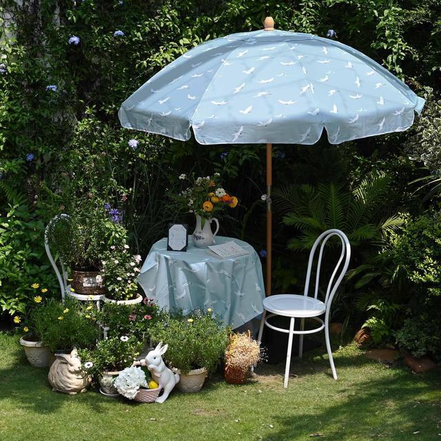 Alt view image 2 of 7 - LAGarden Our Beach Umbrella for 6ft Beech Wood Pole w/ Tablecloth Printed Seagull for Outdoor Garden Summer Event Planning Small Patio Balcony
