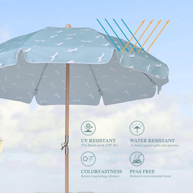 Alt view image 5 of 7 - LAGarden Our Beach Umbrella for 6ft Beech Wood Pole w/ Tablecloth Printed Seagull for Outdoor Garden Summer Event Planning Small Patio Balcony