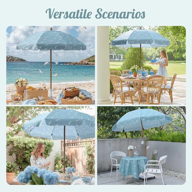 Alt view image 3 of 7 - LAGarden Our Beach Umbrella for 6ft Beech Wood Pole w/ Tablecloth Printed Seagull for Outdoor Garden Summer Event Planning Small Patio Balcony