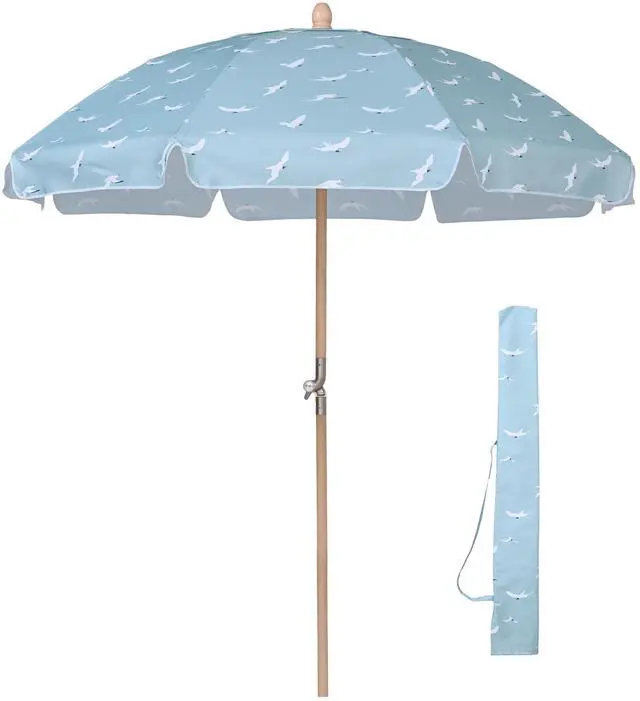 Main image of LAGarden Our Beach Portable Umbrella for Sand Beech Wood Pole Carry Bag with Printed Seagull Cute Garden Parasol