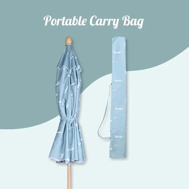 Alt view image 7 of 7 - LAGarden Our Beach Portable Umbrella for Sand Beech Wood Pole Carry Bag with Printed Seagull Cute Garden Parasol