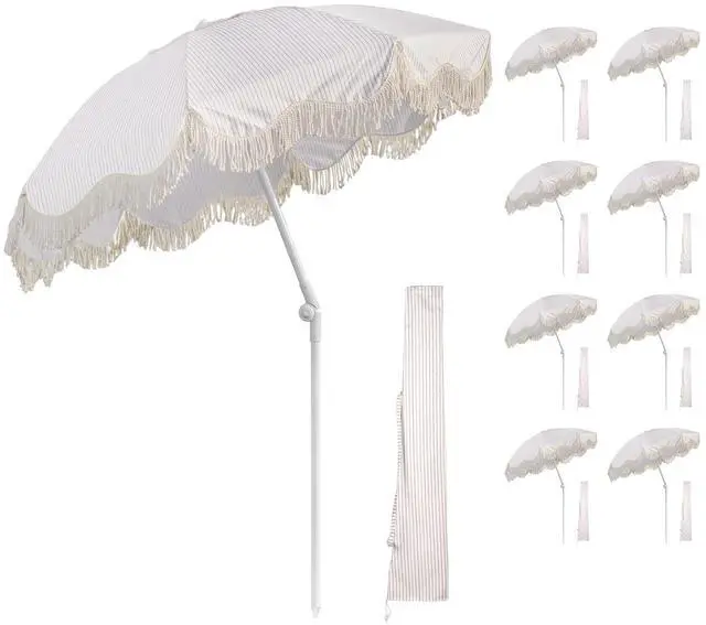 Main image of LAGarde 9 Pack 6Ft Fringe Patio Umbrella with Push Button Tilt Carry Bag UV30+ Outdoor Yard Lawn Yard Party Purple Stripe