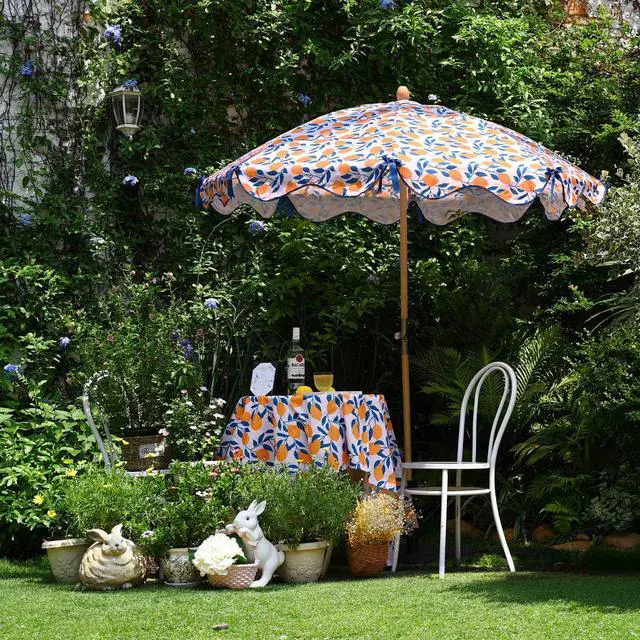 Alt view image 2 of 7 - LAGarden Our Beach Umbrella for 6ft Beech Wood Pole w/ Tablecloth Printed Lemon Tree for Outdoor Garden Summer Event Planning Small Patio Balcony