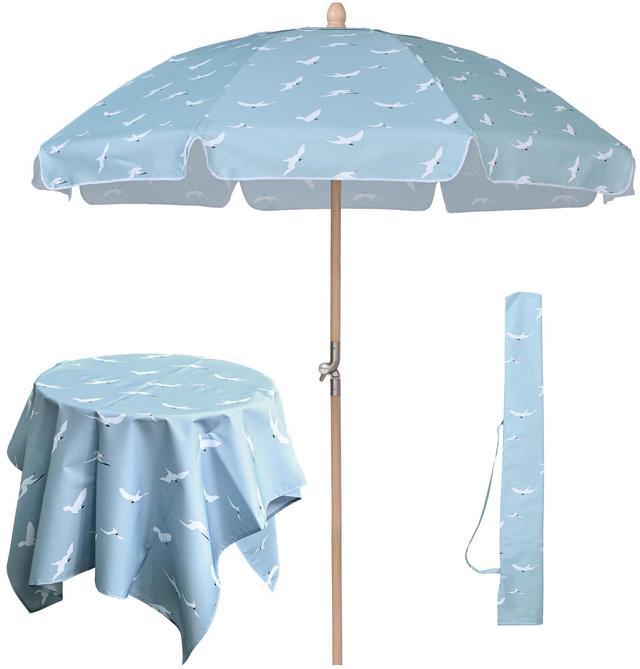 Main image of LAGarden Our Beach Umbrella for 6ft Beech Wood Pole w/ Tablecloth Printed Seagull for Outdoor Garden Summer Event Planning Small Patio Balcony