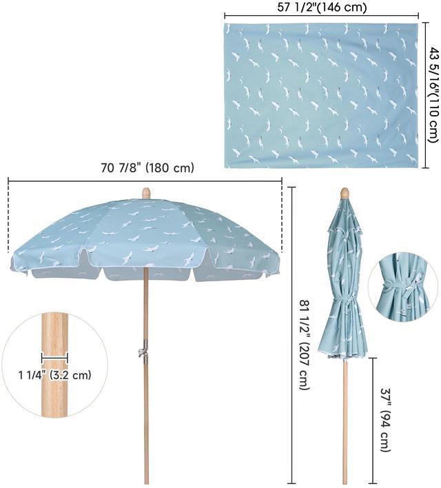 Alt view image 7 of 7 - LAGarden Our Beach Umbrella for 6ft Beech Wood Pole w/ Tablecloth Printed Seagull for Outdoor Garden Summer Event Planning Small Patio Balcony