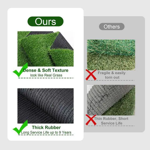 Alt view image 4 of 7 - Yescom Artificial Grass Turf Fake Grass Rug Synthetic Lawn Outdoor Indoor Decor 50'x3'x3PCS(450 Sq.Ft) 0.8" Pile Height