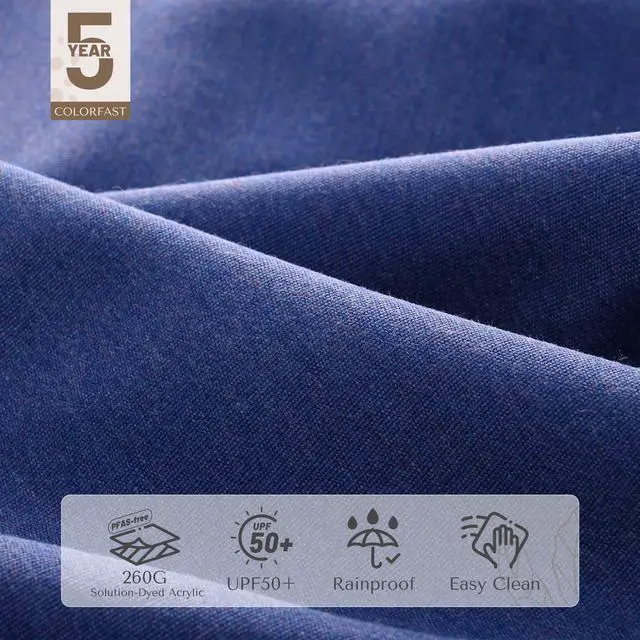 Alt view image 4 of 7 - LAGarden 9Ft Patio BOHO Market Patio Umbrella 260GSM Acrylic Fabric 5-Year-Non-Fading Resort Outdoor Market Hyacinth Blue