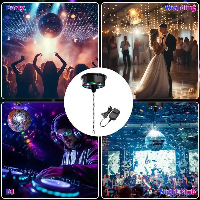 Alt view image 4 of 7 - Yescom Disco Ball Motor Rotating 6RPM with 18 RGBW LED Lights for 6" 8" 12" Mirror Ball DJ Bands Party Events KTV Club Birthday Decor ETL Certificated