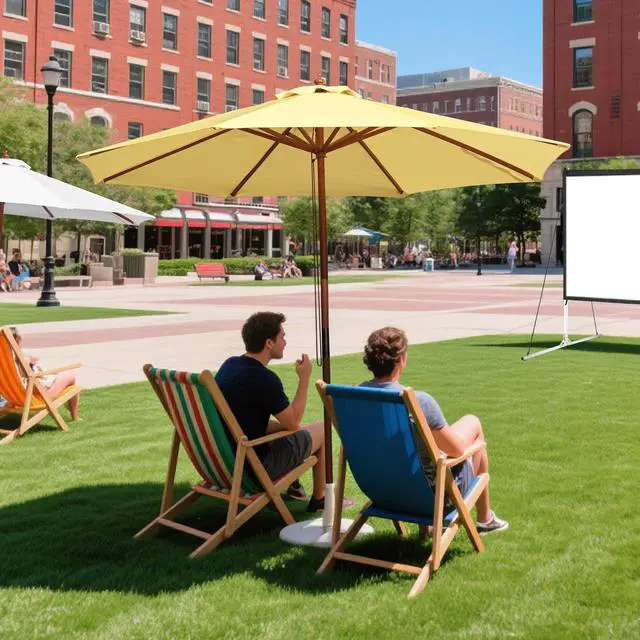 Alt view image 3 of 7 - Yescom 9FT Wooden Patio Umbrella UV30+ for Beach Pool Wedding Party Table Market Garden Yard Hotel Deck Cafe Yellow