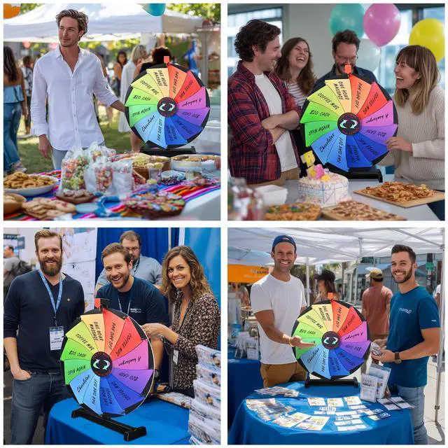 Alt view image 6 of 7 - WinSpin 24" Editable Color Prize Wheel Dry Erase Fortune Spin Game Carnival Tabletop Stand 12 Slots