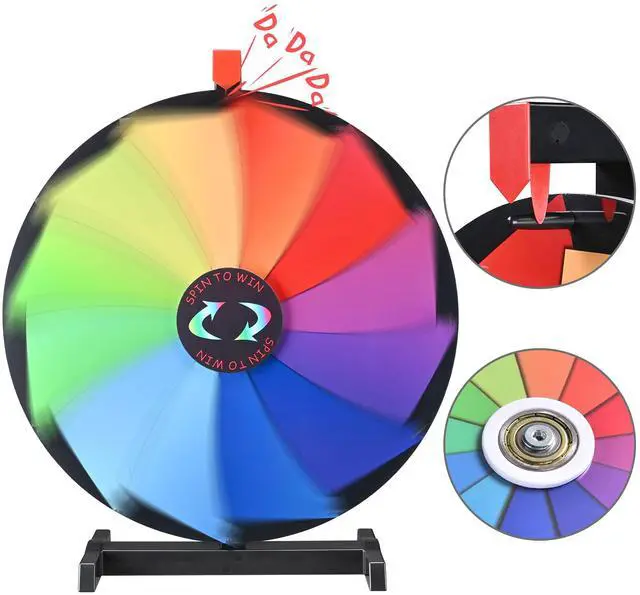 Alt view image 7 of 7 - WinSpin 24" Editable Color Prize Wheel Dry Erase Fortune Spin Game Carnival Tabletop Stand 12 Slots