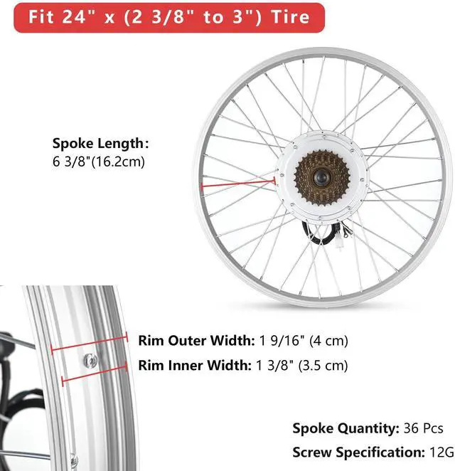 Alt view image 4 of 7 - Yescom Electric Bicycle Motor Conversion Kit for 24" 750W 36V E-bike Rear Wheel