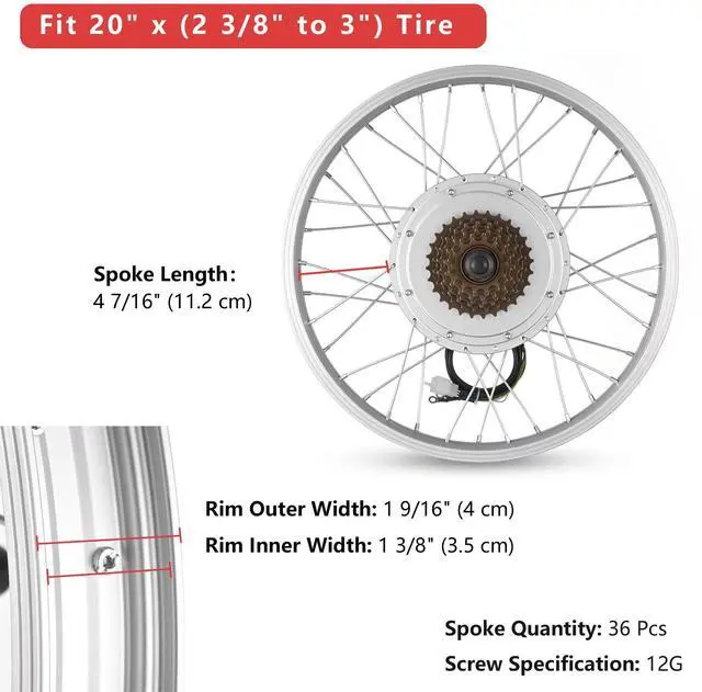 Alt view image 4 of 7 - Yescom Electric Bicycle Motor Conversion Kit for 20" 750W 36V E-bike Rear Wheel
