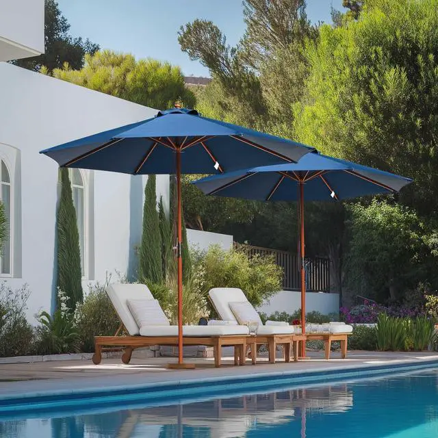 Alt view image 2 of 7 - Yescom 9FT Wooden Patio Umbrella UV30+ for Beach Pool Wedding Party Table Market Garden Yard Hotel Deck Cafe Navy