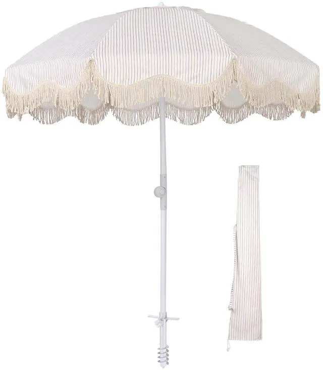 Main image of LAGarden Ocean 6 Ft Beach Umbrella with 8 Ribs Sand Anchor Push Button Tilt with Heavier Tassle Carry Bag Outdoor Beach Pool Party Purple Stripe