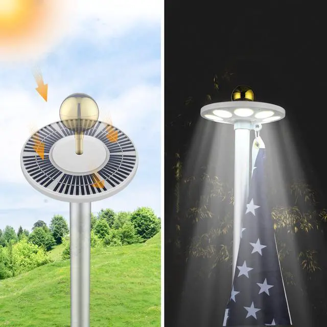 Alt view image 6 of 7 - Yescom Bravery 30' Aluminum 13Gauge Sectional Flag Pole Kit w/ Solar Powered Light US Flag Eagle Topper for Outside House Outdoor