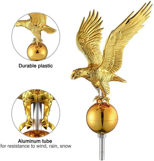 Alt view image 4 of 7 - Yescom Bravery 30ft 13 Gauge Sectional Flag Pole Kit w/ Solar Light Eagle Topper