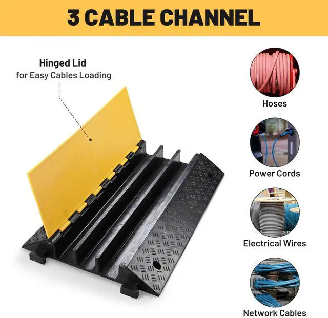 Alt view image 2 of 7 - Yescom 3-Channel Cable Driveway Over Garden Hose Protector Ramp 40000 Lbs Wire Cord Cover Pipe Hider Protectors Speed Bump for Outdoor Road Walkway