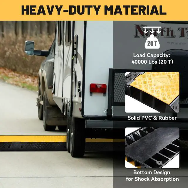 Alt view image 6 of 7 - Yescom 3-Channel Cable Driveway Over Garden Hose Protector Ramp 40000 Lbs Wire Cord Cover Pipe Hider Protectors Speed Bump for Outdoor Road Walkway