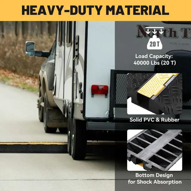 Alt view image 5 of 7 - Yescom 1-Channel Rubber Cable Ramp 40000 Lbs Wire Cord Ramp Driveway Hose Cover Protector Speed Bumps for Driveway Hose Pipe Hider