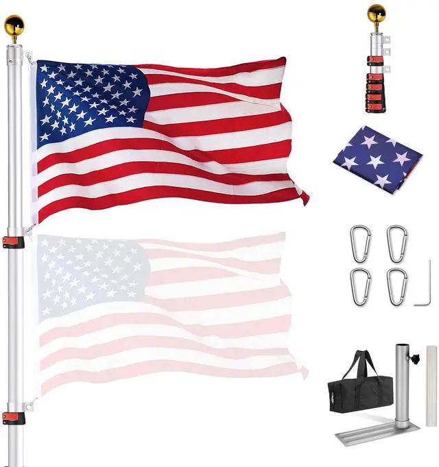 Main image of Yescom EZ GO 30ft Telescopic Flag Pole Kit Upgrade Rotating Lock for Outside Inground with 3x5' US Flag Ball Top Black