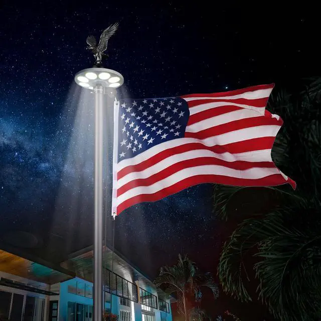Alt view image 3 of 7 - Yescom Bravery 30' Aluminum 13Gauge Sectional Flag Pole Kit w/ Solar Powered Light US Flag Eagle Topper for Outside House Outdoor