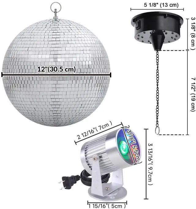 Alt view image 7 of 7 - Yescom 12" Large Disco Ball with Motor and Lights 6RPM Rotator & 2PCS 3W RGB Spotlights for 70s 80s Party DJ Bands Studio Event