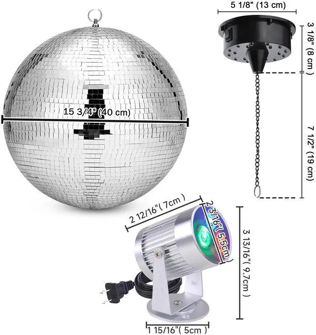 Alt view image 7 of 7 - Yescom 16" Large Disco Ball with Motor and Lights 6RPM Rotator & 2PCS 3W RGB Spotlights for 70s 80s Party DJ Bands Studio Event
