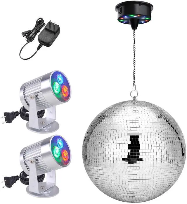 Main image of Yescom 16" Large Disco Ball with Motor and Lights 6RPM Rotator & 2PCS 3W RGB Spotlights for 70s 80s Party DJ Bands Studio Event