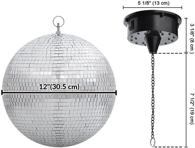 Alt view image 7 of 7 - Yescom 12" Large Disco Ball with Motor Rotating 6RPM 18 RGBW LED Lights for 70s 80s Party Wedding Event Holiday Decor