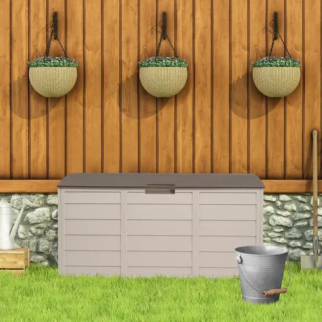 Alt view image 5 of 7 - Yescom 75Gal 260L Deck Storage Box for Tools Cushions Toys Seat Lockable Brown