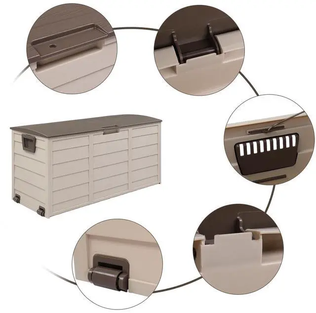 Alt view image 7 of 7 - Yescom 75Gal 260L Deck Storage Box for Tools Cushions Toys Seat Lockable Brown