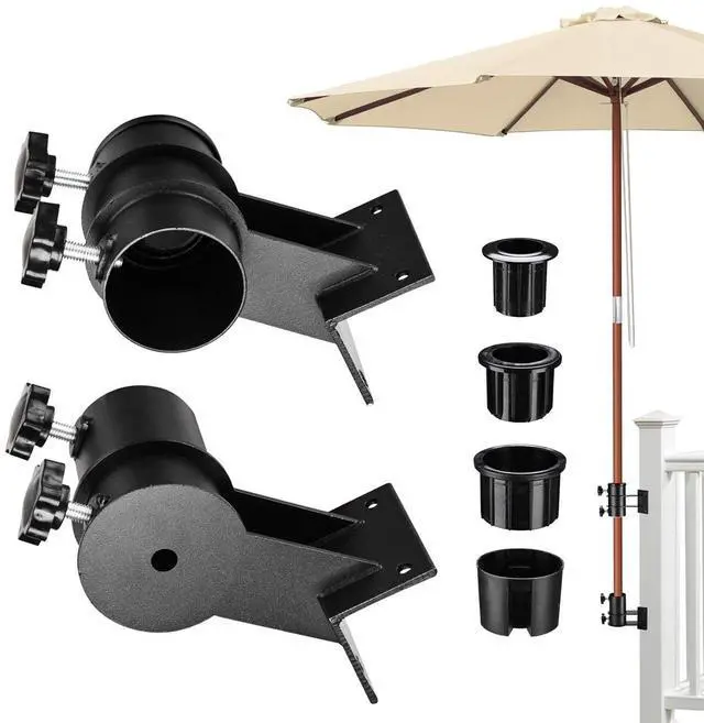 Main image of LAGarden Deck Umbrella Mount Holder Bracket Height Flexible for Patio Railing Balcony Courtyard Poolside Mobile Cart Black Corner