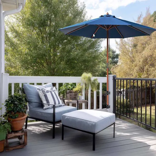 Alt view image 2 of 7 - LAGarden Deck Umbrella Mount Holder Bracket Height Flexible for Patio Railing Balcony Courtyard Poolside Mobile Cart Black Corner