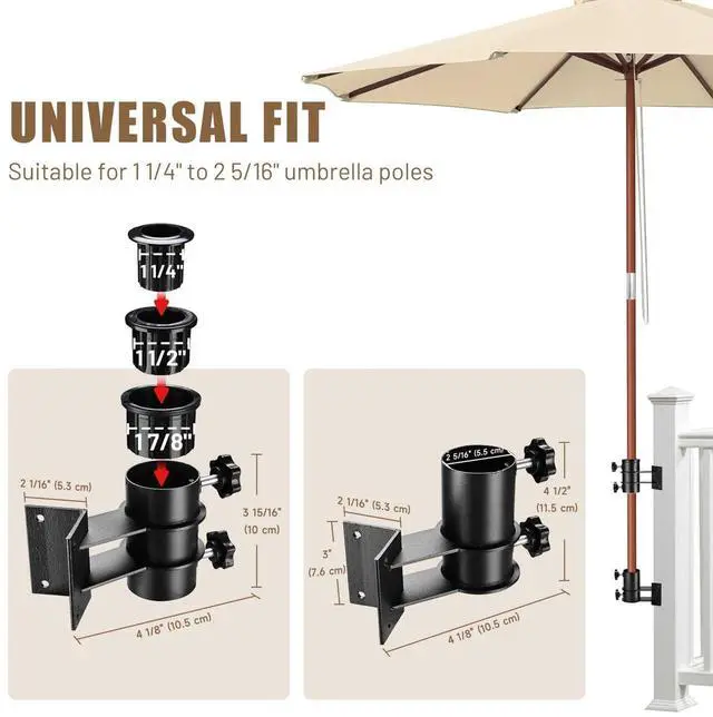 Alt view image 4 of 7 - LAGarden Deck Umbrella Mount Holder Bracket Height Flexible for Patio Railing Balcony Courtyard Poolside Mobile Cart Black Corner
