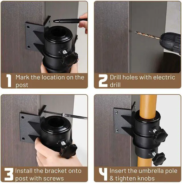 Alt view image 7 of 7 - LAGarden Deck Umbrella Mount Holder Bracket Height Flexible for Patio Railing Balcony Courtyard Poolside Mobile Cart Black Corner